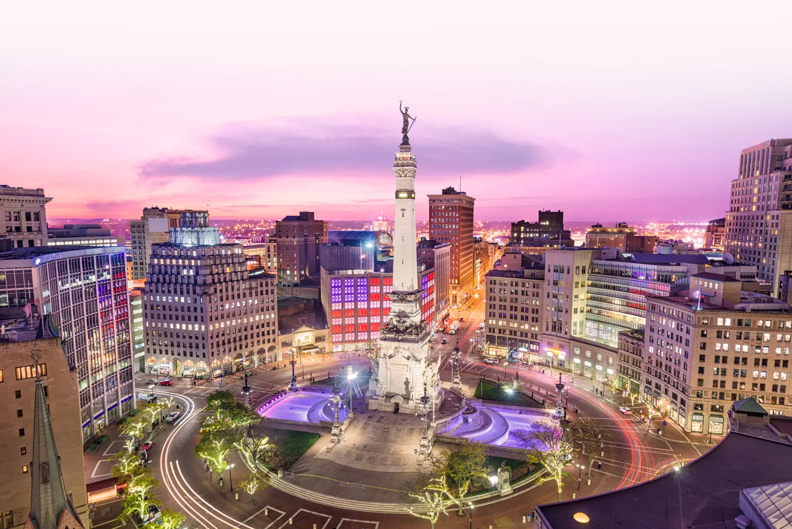 The sky is a gradient of pink and purple hues.